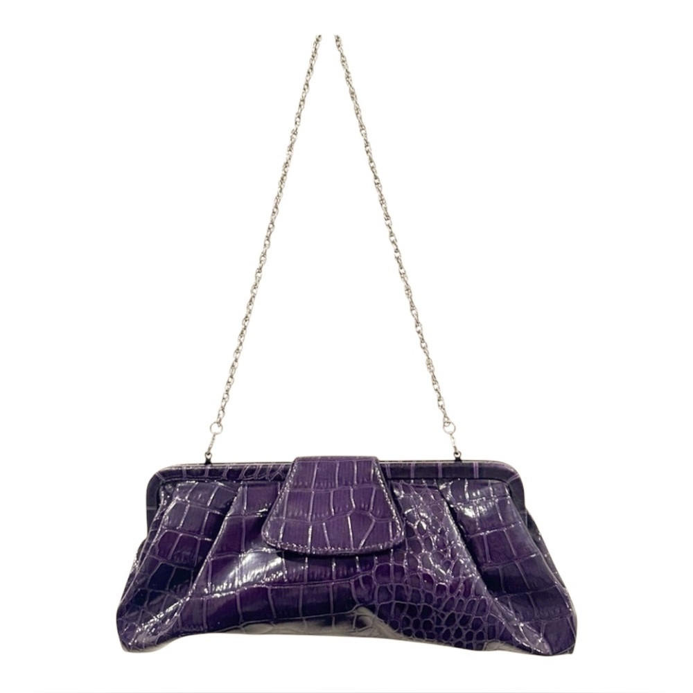 Bandolino Purple Croco Embossed Clutch, Faux Patent